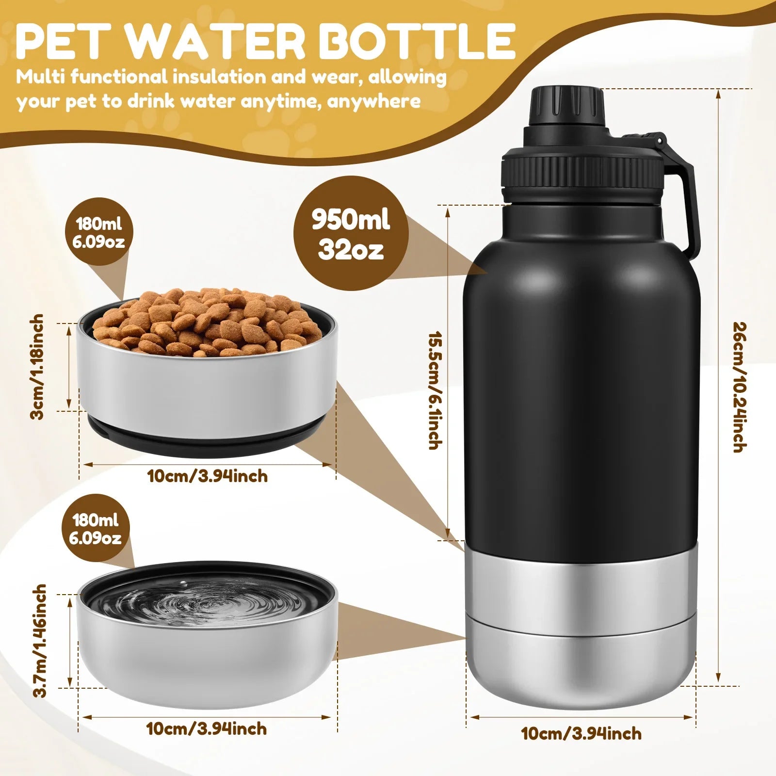 32 oz Capacity Portable Dog Water Bottle 3 in 1 Leak Proof Dog Travel Water Bottle with 2 Detachable Bowls for Walking Hiking CobraDobra