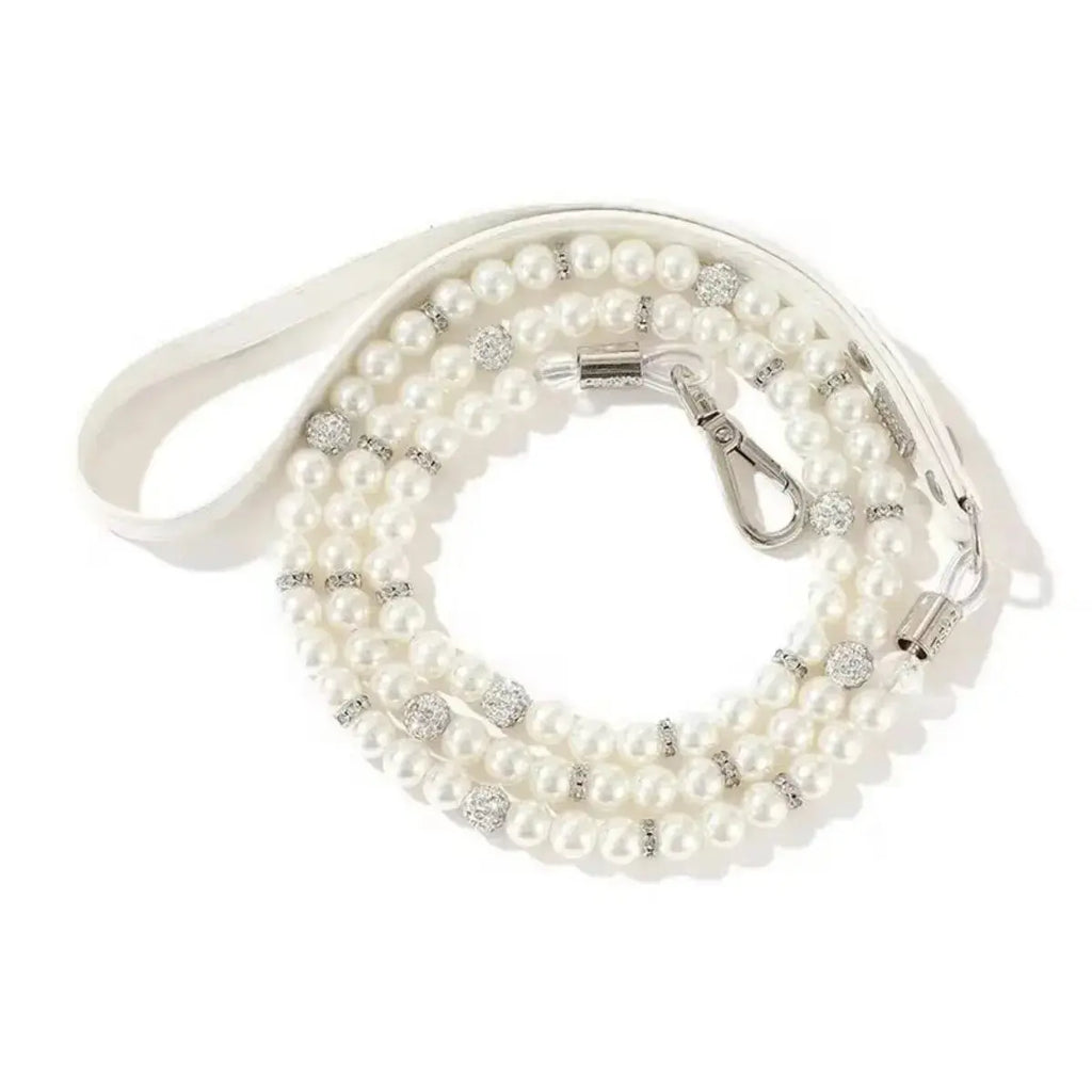 Luxury White Imitation Pearls Diamond Ball Pet Dog Chain Leash Walking Jogging Leads Leashes For Small Medium Size Dog Cat Lead CobraDobra